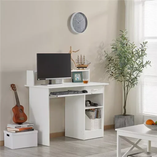 Modern Wooden Computer Desk with Storage & Keyboard Tray - Image 3