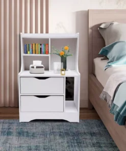 Modern Minimalist Nightstand with Dual Storage Drawers and Shelf