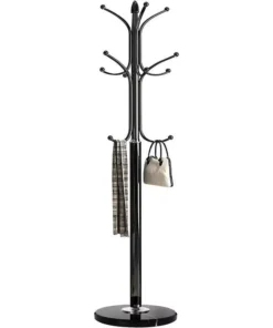 Luxurious Metal Coat Rack with Marble Base and 12 Hooks