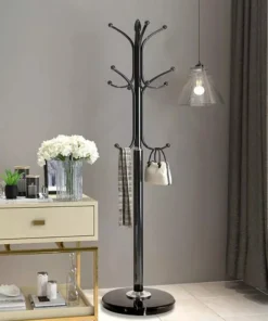 Luxurious Metal Coat Rack with Marble Base and 12 Hooks