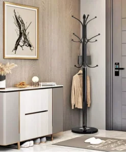 Luxurious Metal Coat Rack with Marble Base and 12 Hooks