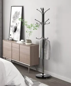 Luxurious Metal Coat Rack with Marble Base and 12 Hooks