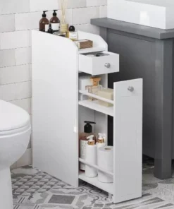 Slim Bathroom Storage Cabinet with Slide-Out Drawers and Toilet Paper Holder