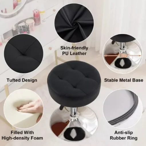 Tufted Adjustable Swivel Makeup Ottoman Stool - Image 5