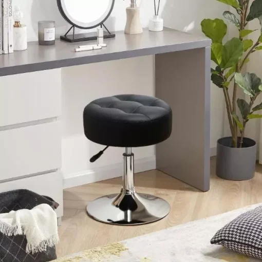 Tufted Adjustable Swivel Makeup Ottoman Stool