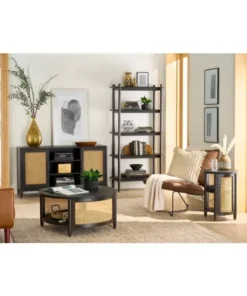 Charcoal Caning Rattan Side Table with Storage