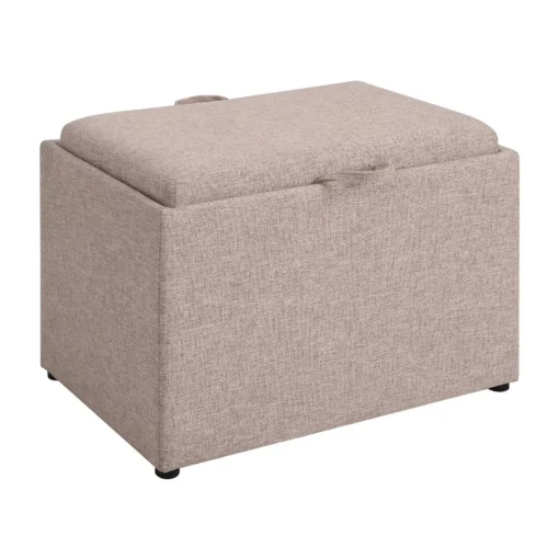 Tan Fabric Storage Ottoman with Reversible Tray - Image 6