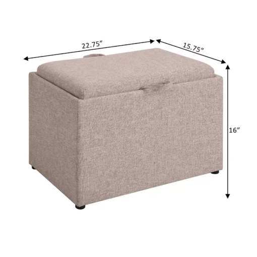 Tan Fabric Storage Ottoman with Reversible Tray - Image 7