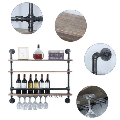 Industrial Pipe & Wood Wine Rack - Image 3