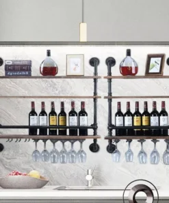 Industrial Pipe & Wood Wine Rack