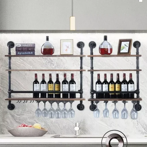 Industrial Pipe & Wood Wine Rack