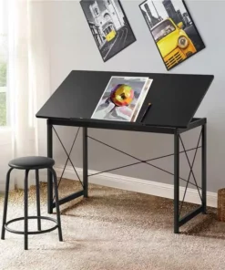 Adjustable Black Drafting Table with Tilt Surface & Sturdy Metal Frame
