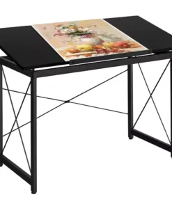 Adjustable Black Drafting Table with Tilt Surface & Sturdy Metal Frame