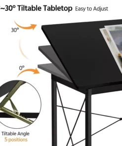 Adjustable Black Drafting Table with Tilt Surface & Sturdy Metal Frame