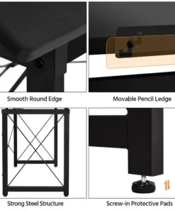 Adjustable Black Drafting Table with Tilt Surface & Sturdy Metal Frame