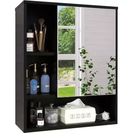 Wall Mounted Bamboo Bathroom Mirror Cabinet - Image 10