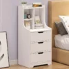 Modern White 3-Drawer Nightstand with Storage Shelves