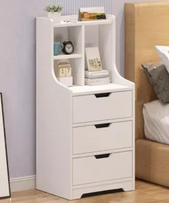 Modern White 3-Drawer Nightstand with Storage Shelves