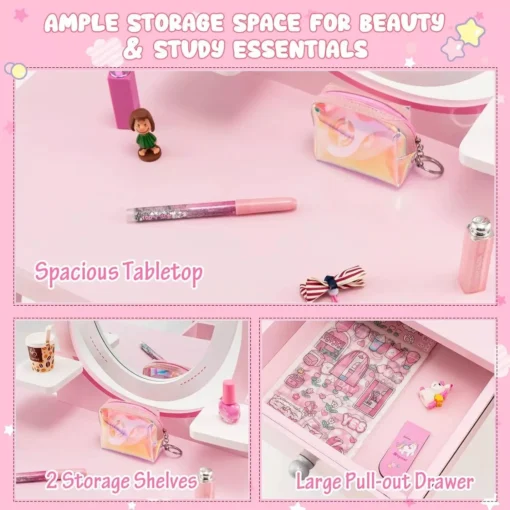 2-in-1 Kids Vanity Set with Rotating Mirror and Stool - Image 6