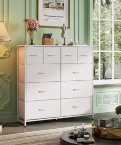 Modern White Storage Dresser with 10 Deep Drawers for Versatile Use