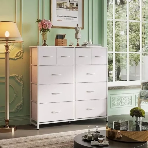 Modern White Storage Dresser with 10 Deep Drawers for Versatile Use