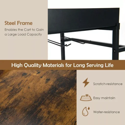 4-Tier Rolling Kitchen Bar Cart with Wine Rack and Removable Tray - Image 4