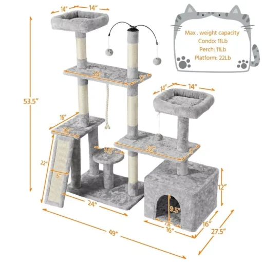 Deluxe Multilevel Plush Cat Tree with Sisal Scratching Posts - Image 7