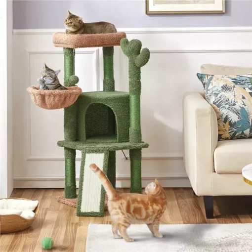 Deluxe 42″ Cactus-Themed Cat Tree with Sisal Scratching Posts & Cozy Condo