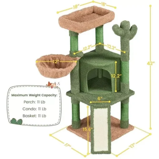 Deluxe 42″ Cactus-Themed Cat Tree with Sisal Scratching Posts & Cozy Condo - Image 4