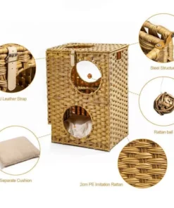 Wicker Cat Bed with Rattan Condos & Cushion