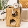 Wicker Cat Bed with Rattan Condos & Cushion