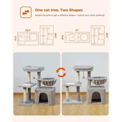 Transformable Cat Tower – 28.5” Small Cat Tree for Indoor Cats - Image 3