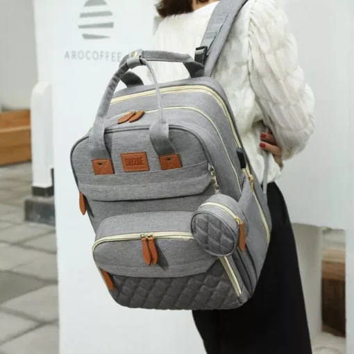 3-in-1 Diaper Bag Backpack with Foldable Baby Bed