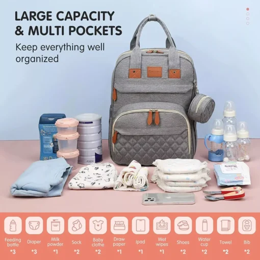 3-in-1 Diaper Bag Backpack with Foldable Baby Bed - Image 7