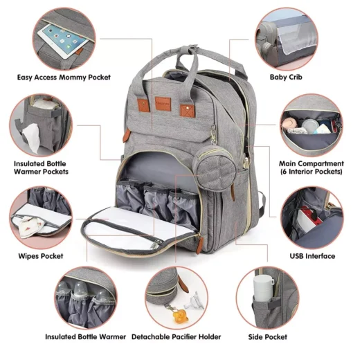 3-in-1 Diaper Bag Backpack with Foldable Baby Bed - Image 9