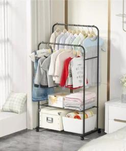 Double Rail Clothes Rack with Shoe Storage