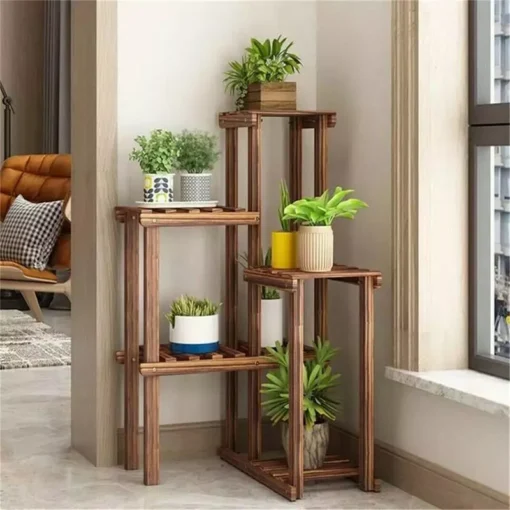 6-Tier Wooden Plant Stand for Indoor & Outdoor Display