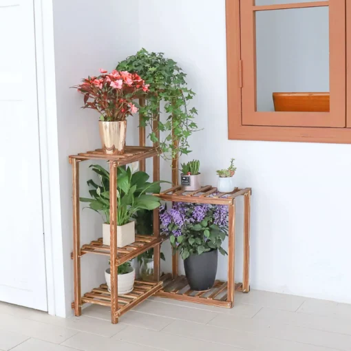 6-Tier Wooden Plant Stand for Indoor & Outdoor Display - Image 3