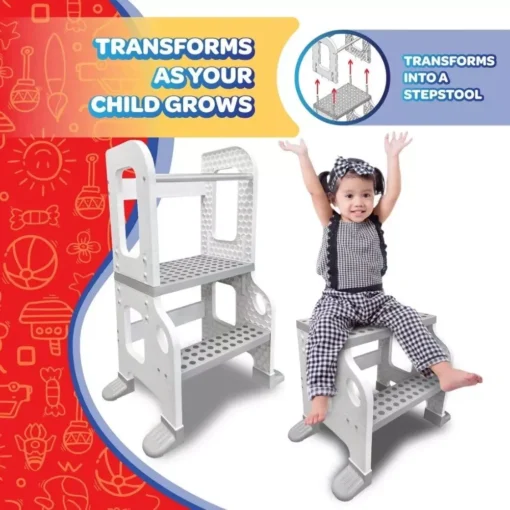 Kitchen Helper Stool for Toddlers 2-in-1 Safety Step Stool - Image 3
