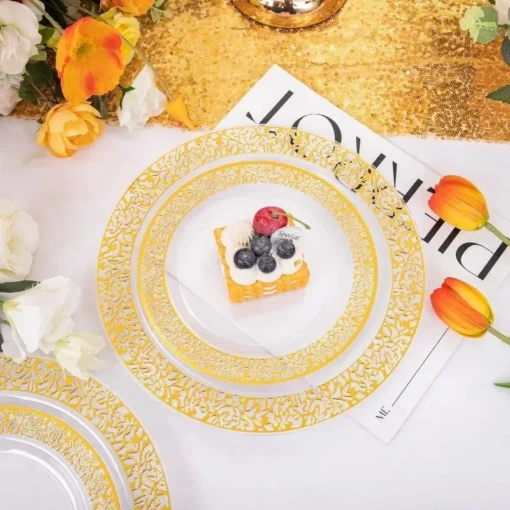 96pcs Gold Plastic Plates - Image 5