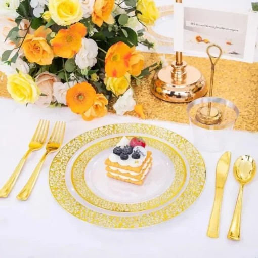96pcs Gold Plastic Plates - Image 6