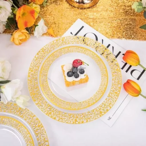 96pcs Gold Plastic Plates