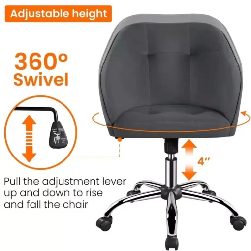 Pink Velvet Adjustable Swivel Office Chair - Image 3