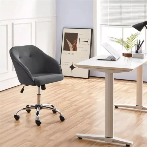 Pink Velvet Adjustable Swivel Office Chair - Image 2