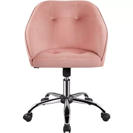 Pink Velvet Adjustable Swivel Office Chair - Image 10