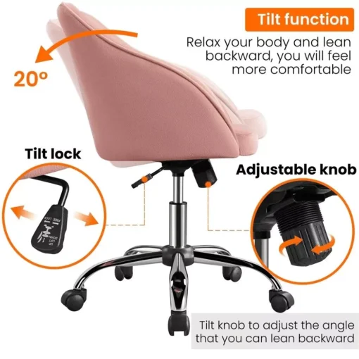Pink Velvet Adjustable Swivel Office Chair - Image 6