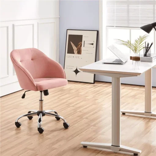 Pink Velvet Adjustable Swivel Office Chair - Image 5