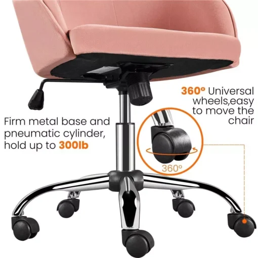 Pink Velvet Adjustable Swivel Office Chair - Image 7