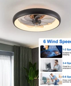 Modern Black LED Ceiling Fan with Dimmable Chandelier