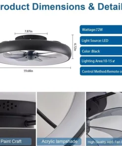 Modern Black LED Ceiling Fan with Dimmable Chandelier